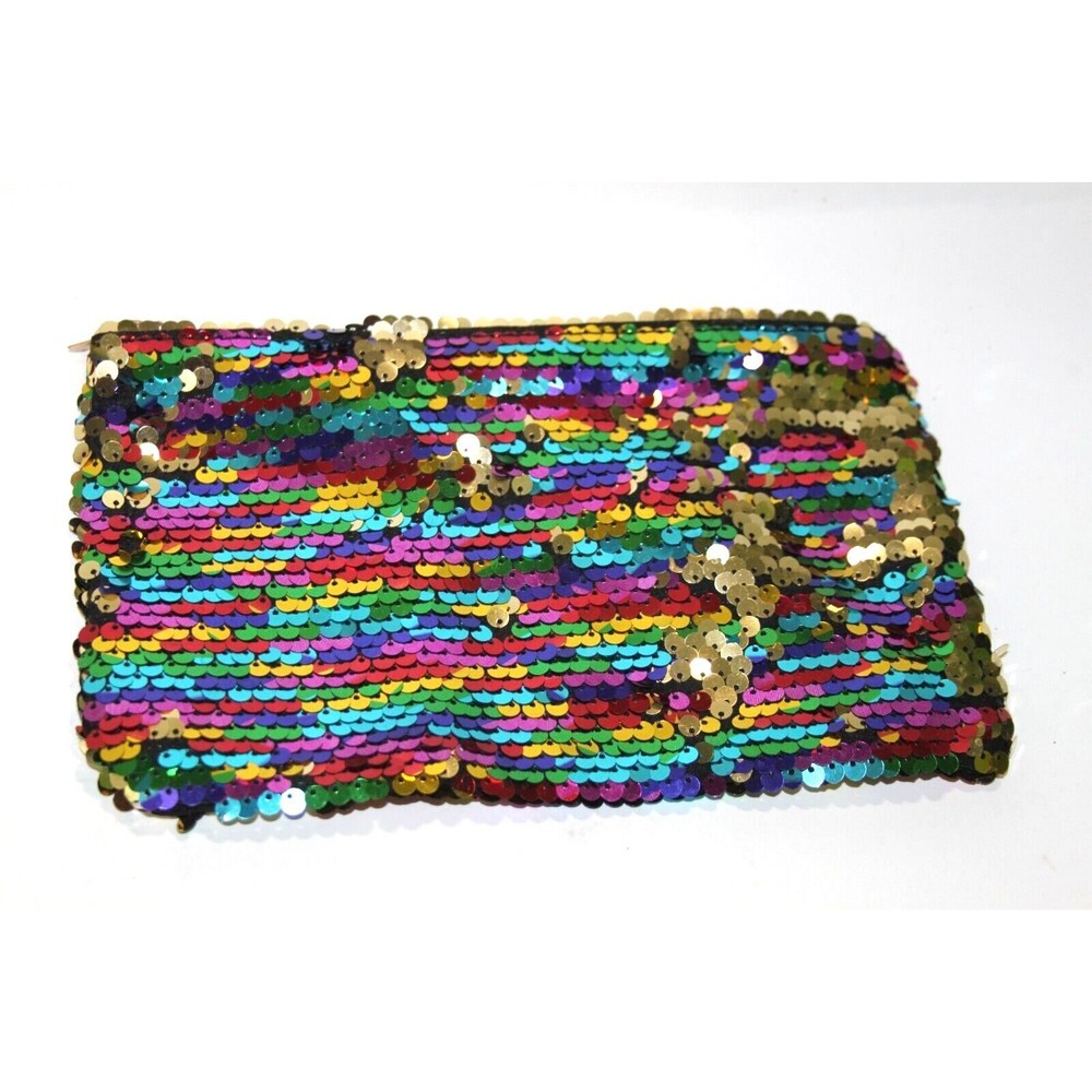 Rainbow Multi Color Cosmetic Sequin Makeup Pouch Travel Bag 9"x6" Zip Close